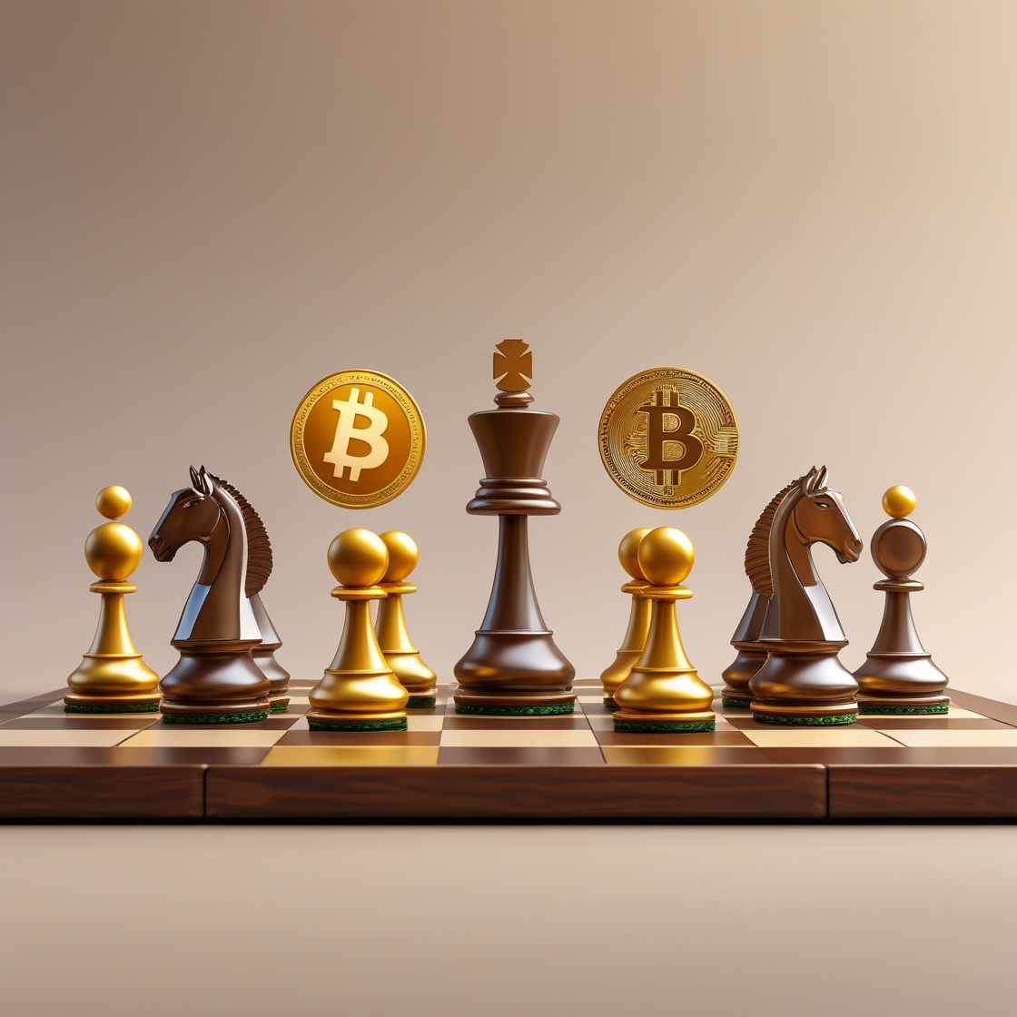 Chessboard with financial elements as pieces