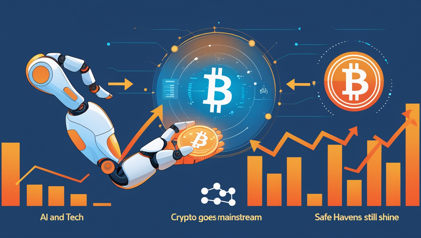 Infographic of AI, crypto, and safe-haven trends